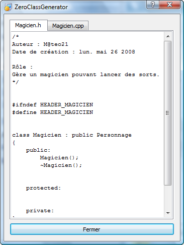 ZeroClassGenerator et onglets