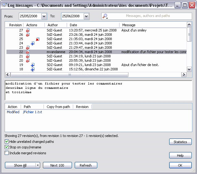 TortoiseSVN Show log