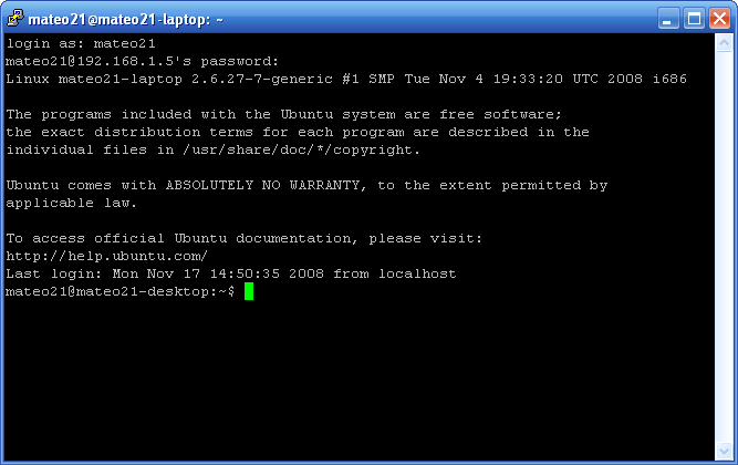 Connexion avec PuTTY réussie