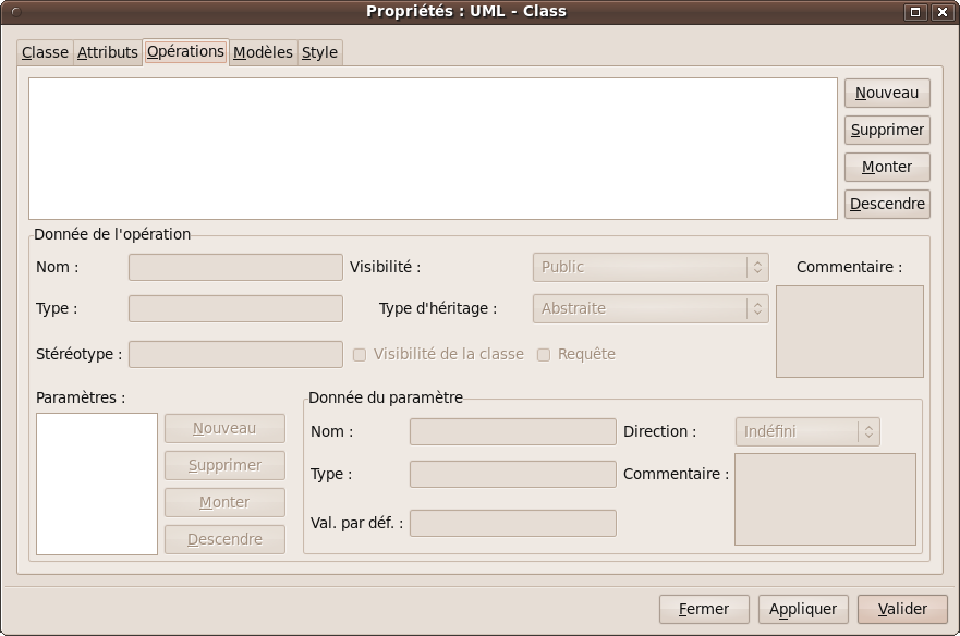 Fenêtre permettant de gérer les méthodes