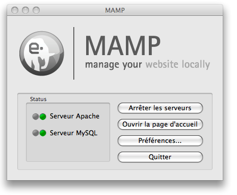 Fenêtre principale de MAMP