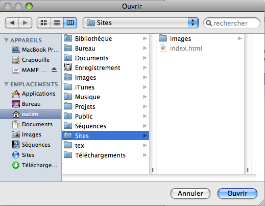 Le dossier Sites de Mac OS X