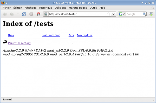 Le dossier tests est actuellement vide dans XAMPP