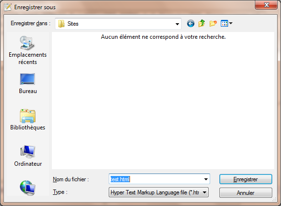 Enregistrement d'un fichier HTML