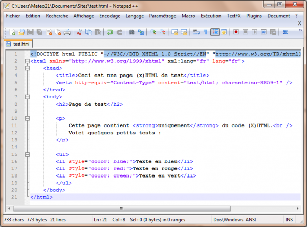 Notepad++ avec la coloration syntaxique