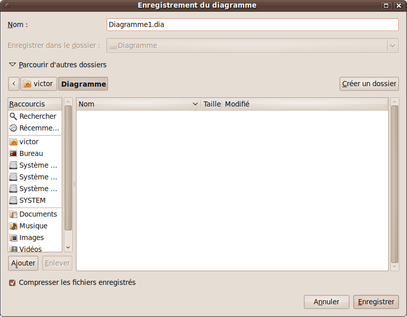 Fenêtre permettant d'enregistrer le diagramme