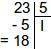 23 divisé par 5, décimal, étape 1