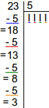 23 divisé par 5, décimal, étape 2