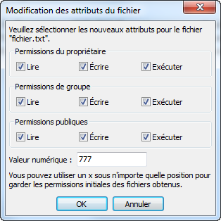 CHMOD à 777 pour activer l'écriture