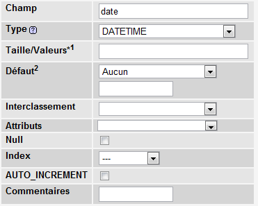 Création d'un champ de date