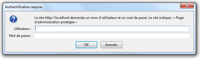 Le navigateur demande le mot de passe