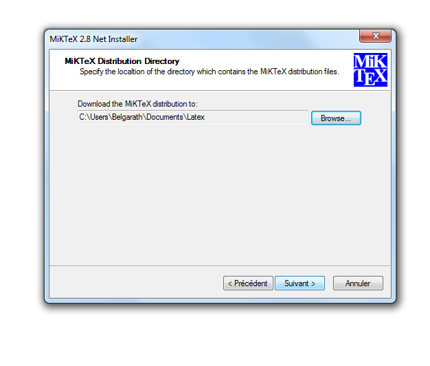 Choix du dossier de destination