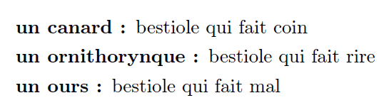 Liste de description