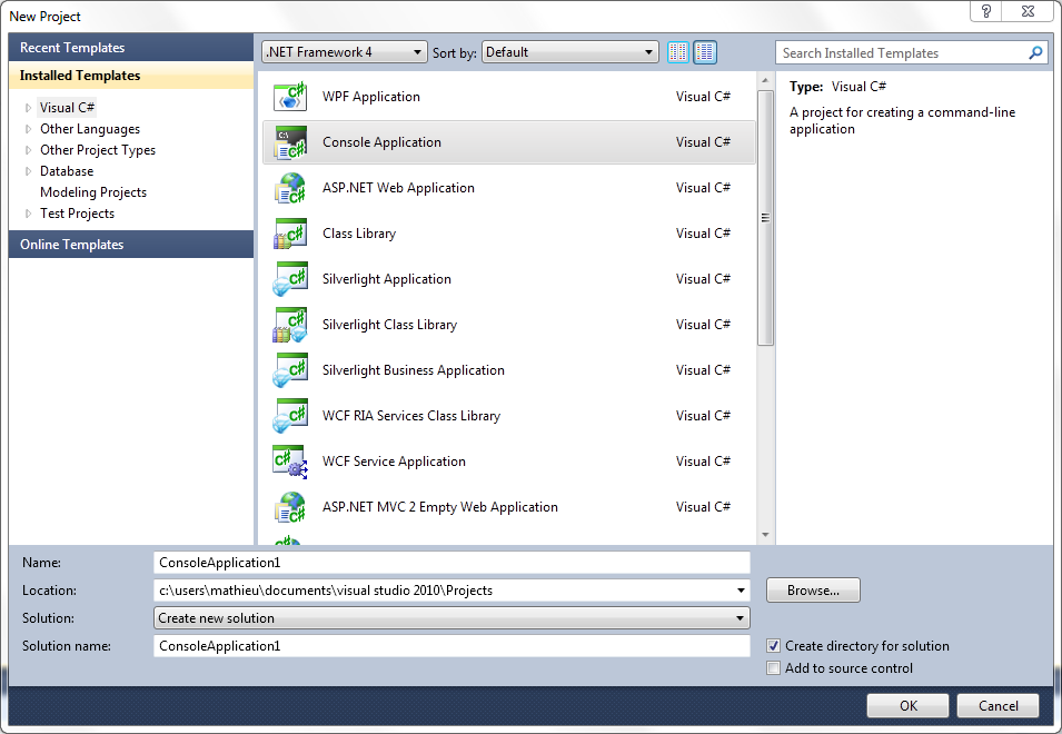 Nouveau projet Visual Studio