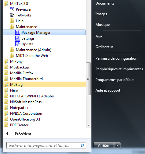 Trouver le Package Manager dans le menu