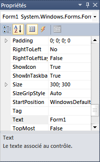 Fenêtre des propriétés