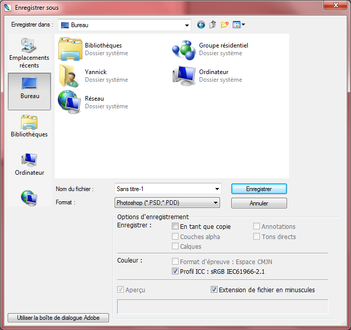 Enregistrer sous - Bureau