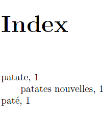 Sous-entrée dans un index