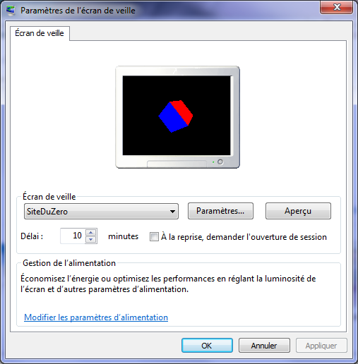 Exemple d'écran de veille
