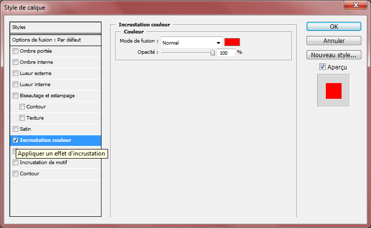 Incrustation couleur - Interface