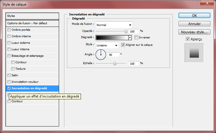 Incrustation dégradé - Interface