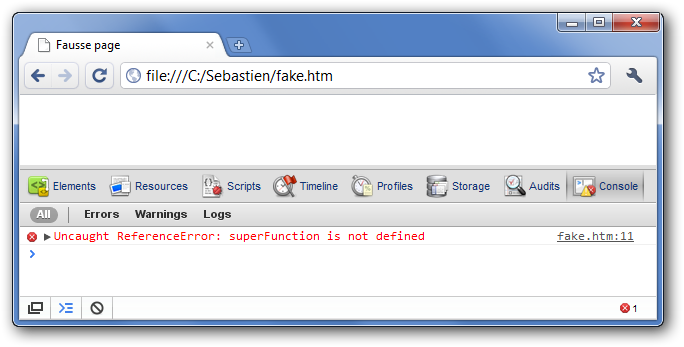 La console d'erreurs de Google Chrome