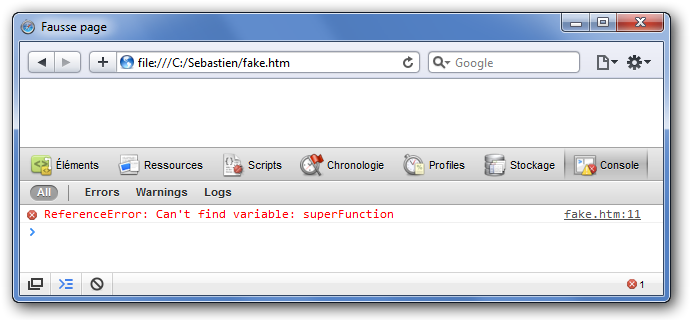 La console d'erreurs de Safari