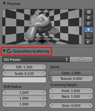 Menu SubSurface Scattering