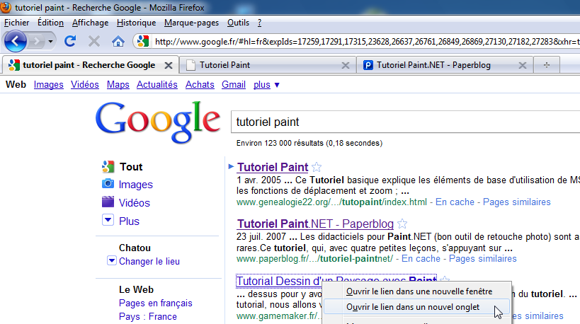 Ouvrir les résultats de recherches dans de nouveaux onglets