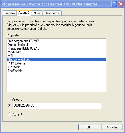 Changement d'adresse MAC
