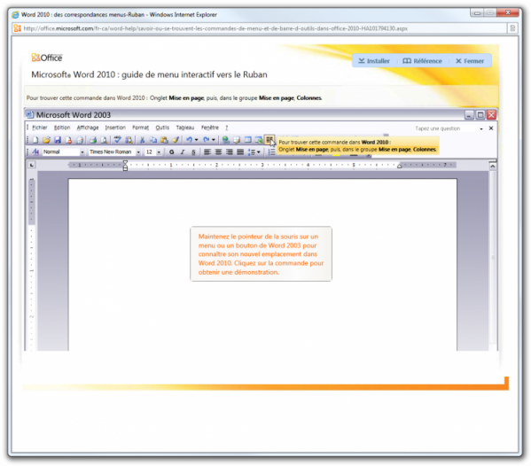 Équivalent Word 2010 d'une commande Word 2003
