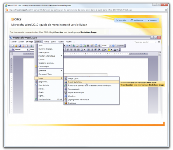 Accès dans Word 2010 à une commande Word 2003
