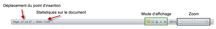 La Barre d'état de Word