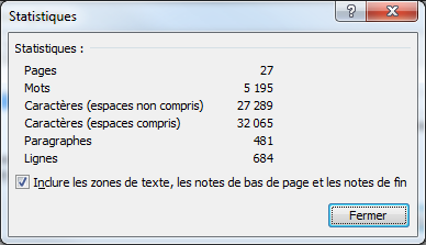Les statistiques du document