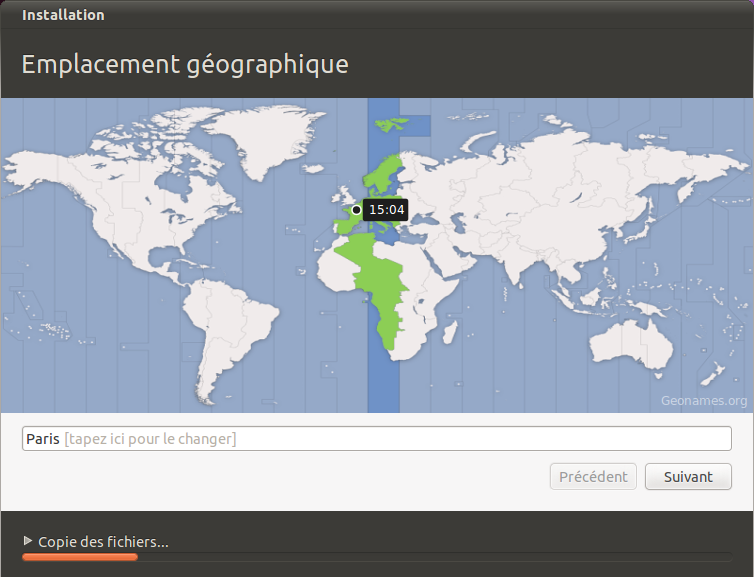 Sélection du fuseau horaire