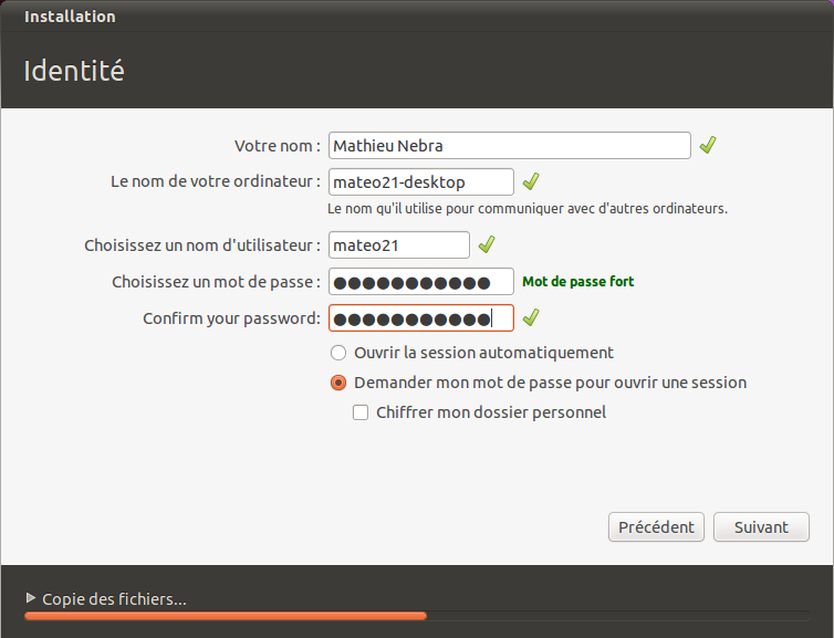 Choix du nom d'utilisateur