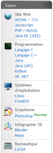 Menu des cours du Site du Zéro