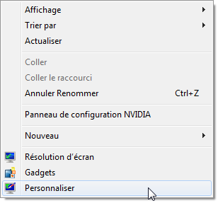 Clic droit sur le Bureau