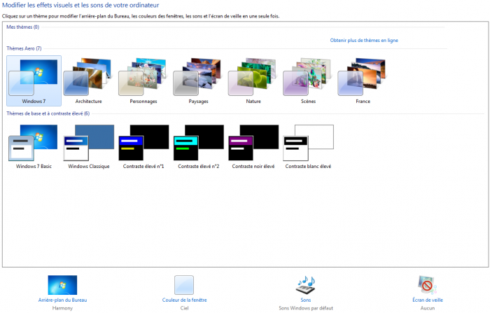 Fenêtre de gestion des thèmes