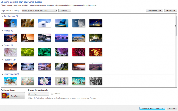Modification de l'arrière-plan du Bureau