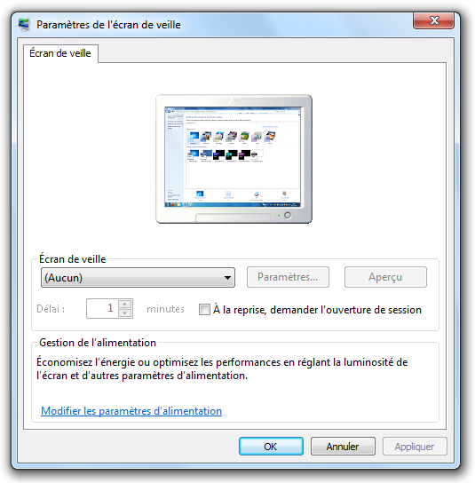 Changement de l'écran de veille