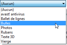Liste des écrans de veille disponibles