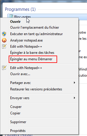 Clic-droit -> Epingler au menu Démarrer