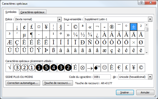 Accès à tous les caractères spéciaux