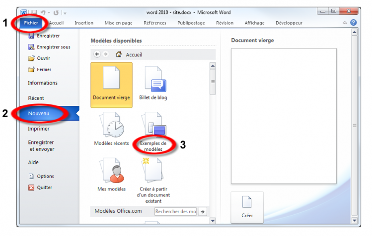 Première étape dans la création du document