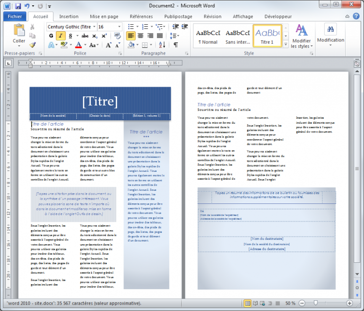 Le document correspondant au modèle a été créé