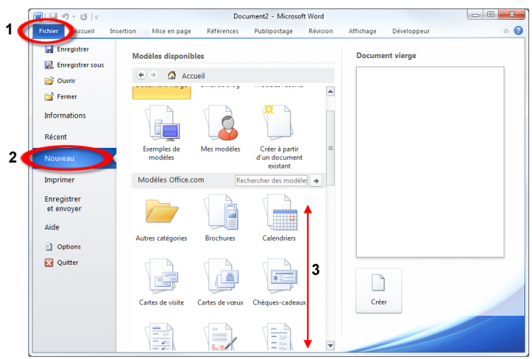 Création d'un document à partir d'un modèle Office.com