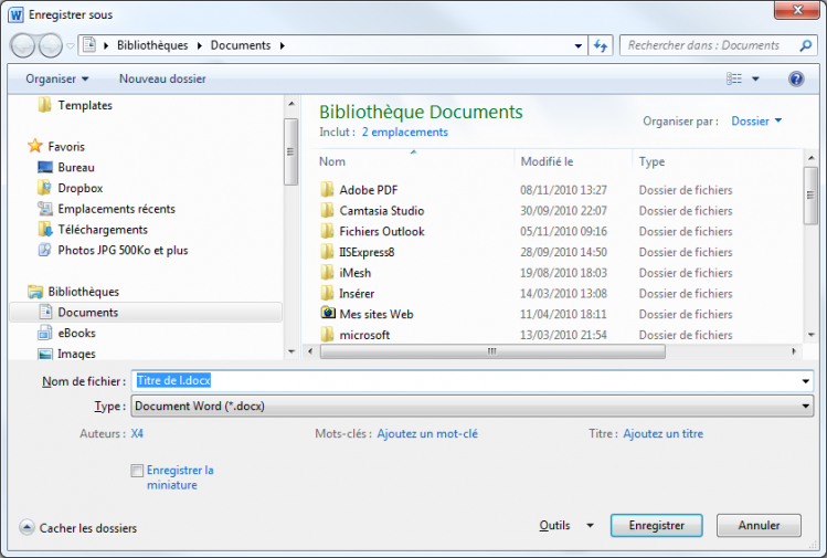 La boîte de dialogue Enregistrer sous