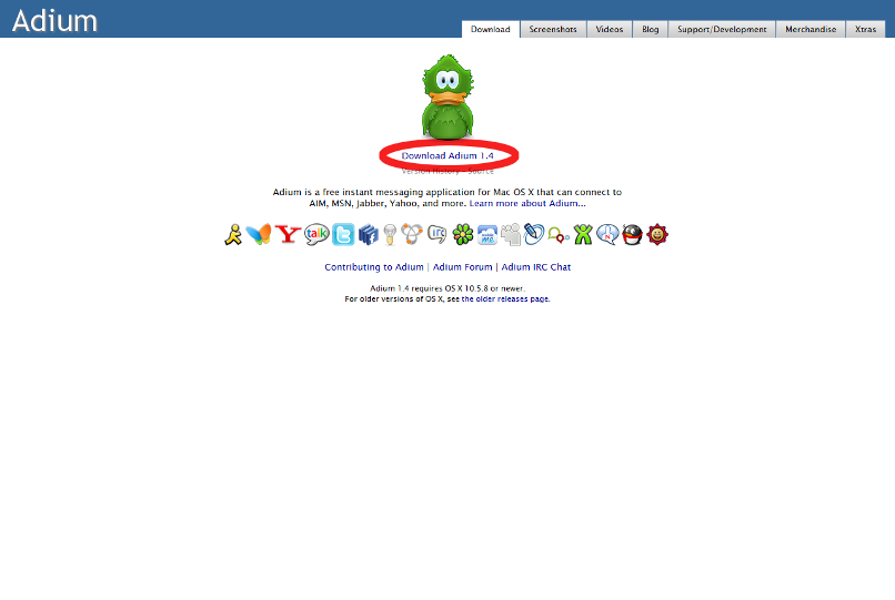 Page Téléchargement Adium