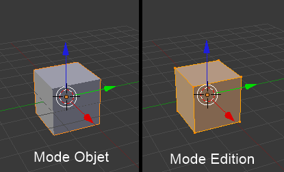 Object Mode à gauche et Edit Mode à droite